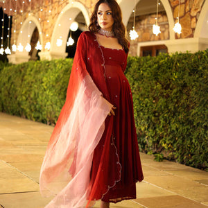 Maroon Blush Embroidered Georgette Suit Set