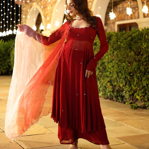 Maroon Blush Embroidered Georgette Suit Set