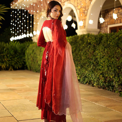 Maroon Blush Embroidered Georgette Suit Set