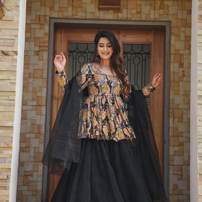 IDHITRI BLACK KURTA-PALAZZO SET