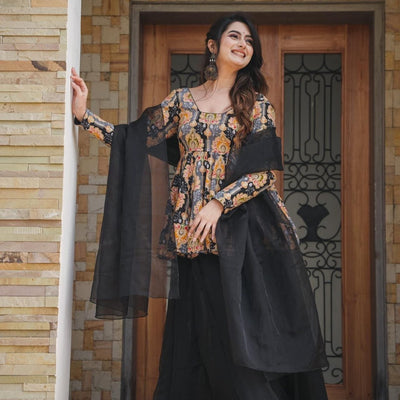 IDHITRI BLACK KURTA-PALAZZO SET