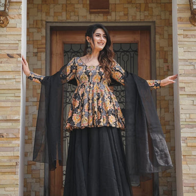 IDHITRI BLACK KURTA-PALAZZO SET