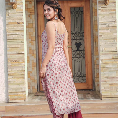 CRIMSON MUSLIN STRAIGHT SUIT SET