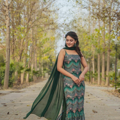 GREEN UPADDA STRAIGHT SUIT SET