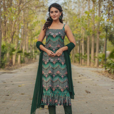 GREEN UPADDA STRAIGHT SUIT SET