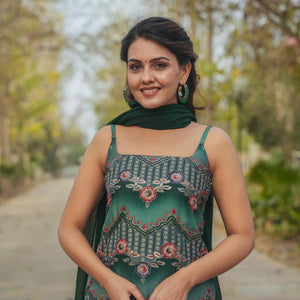 GREEN UPADDA STRAIGHT SUIT SET