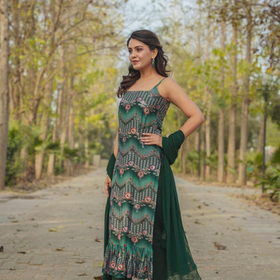 GREEN UPADDA STRAIGHT SUIT SET