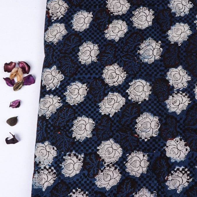 Blue - Dabu Bagru Block Print Cotton Fabric