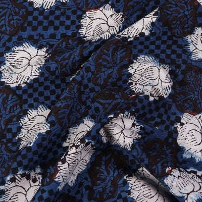 Blue - Dabu Bagru Block Print Cotton Fabric