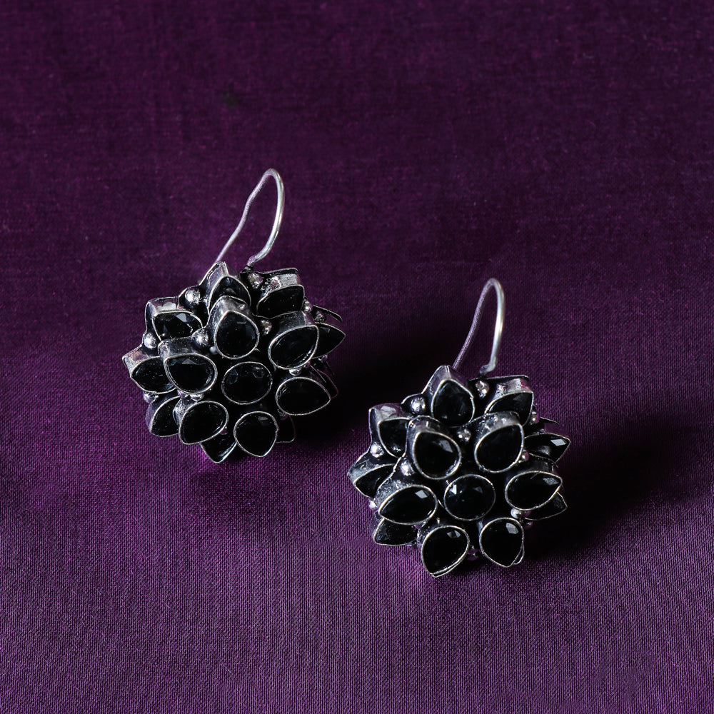 Antique Finish Oxidised German Silver Stone Earrings