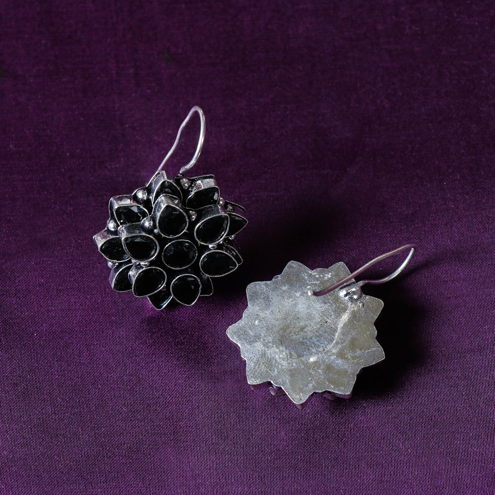 Antique Finish Oxidised German Silver Stone Earrings