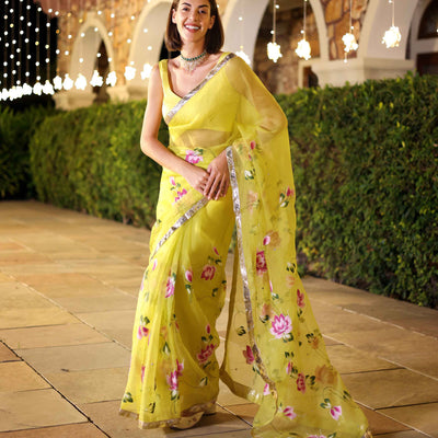 Yamini Handpainted Pure Organza Saree