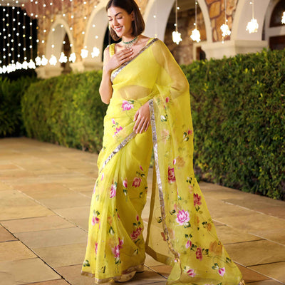 Yamini Handpainted Pure Organza Saree