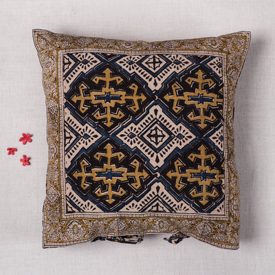 Black - Original Pedana Block Print Cotton Kalamkari Cushion Cover