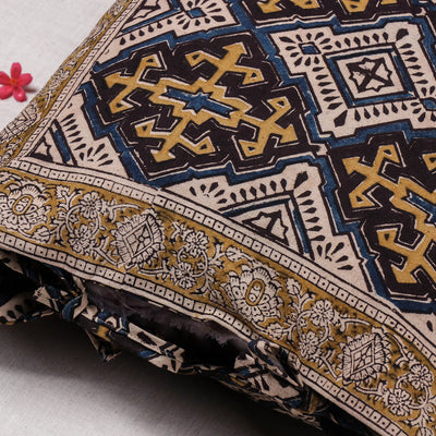 Black - Original Pedana Block Print Cotton Kalamkari Cushion Cover