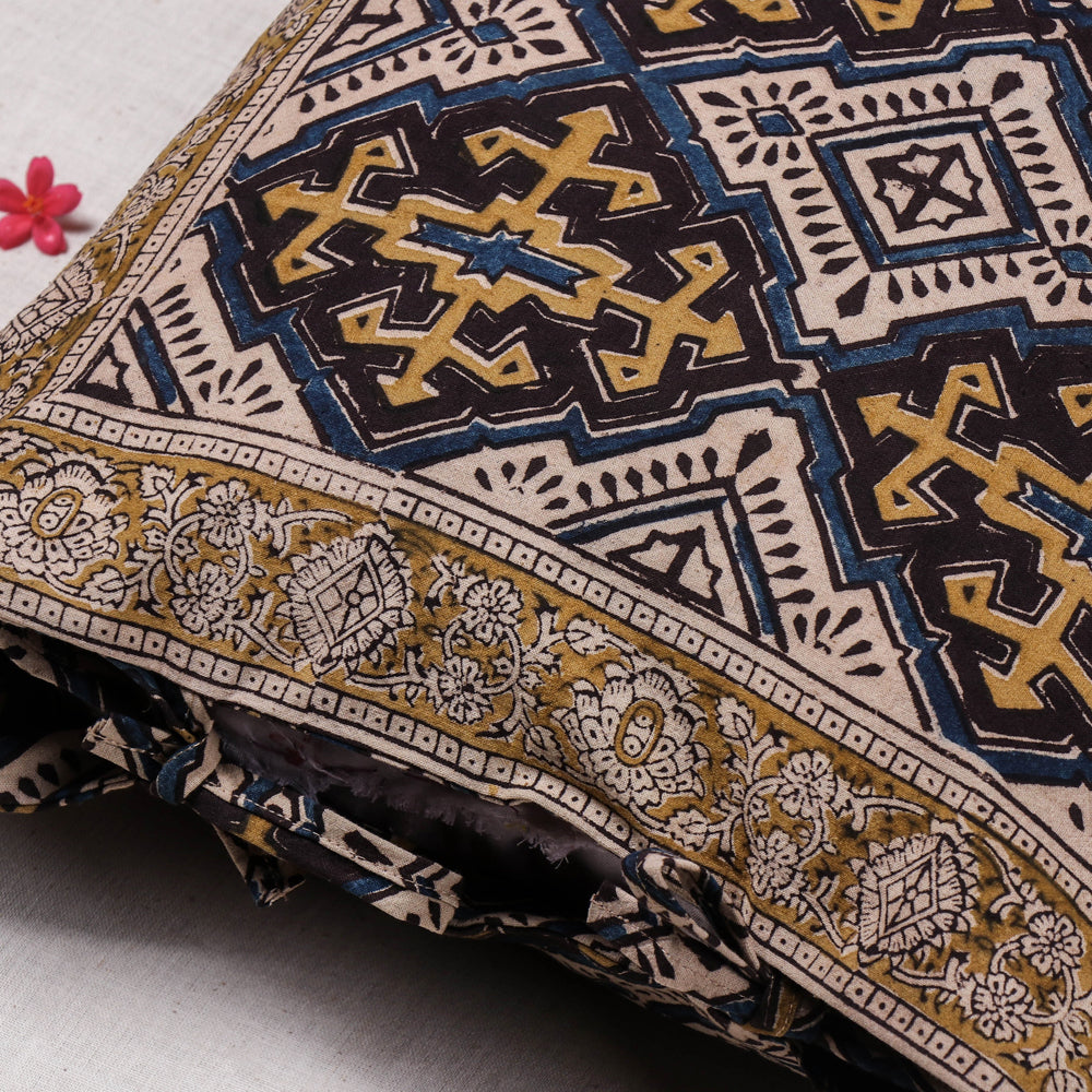 Black - Original Pedana Block Print Cotton Kalamkari Cushion Cover