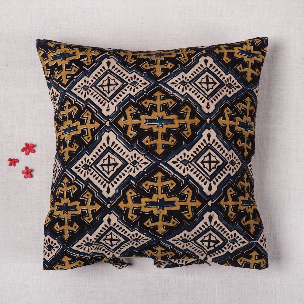 Black - Original Pedana Block Print Cotton Kalamkari Cushion Cover