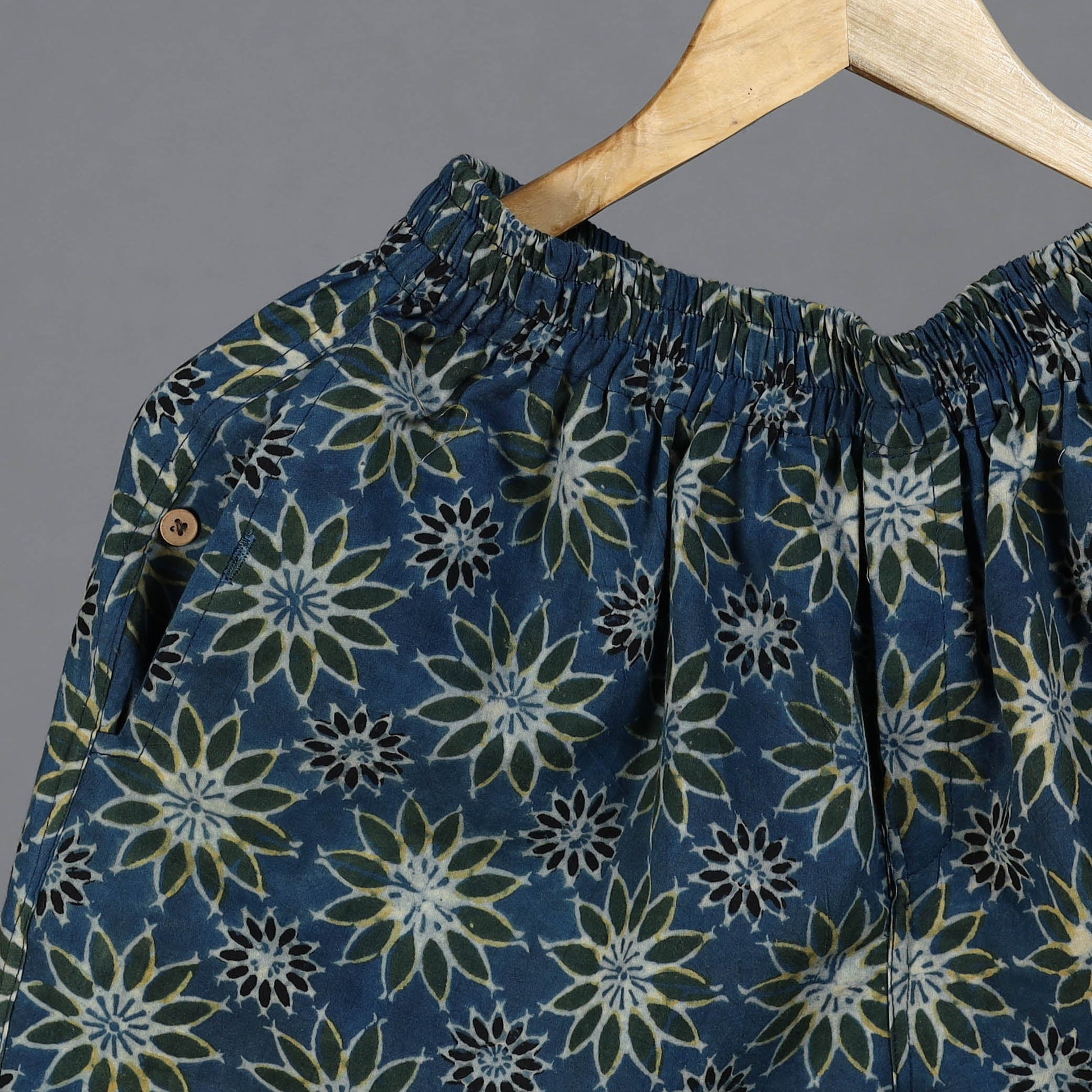Blue - Ajrakh Block Printed Cotton Unisex Boxer/Shorts