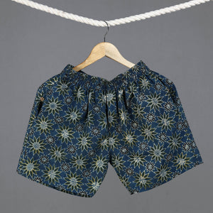 Blue - Ajrakh Block Printed Cotton Unisex Boxer/Shorts