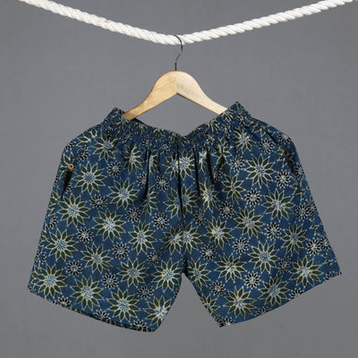Blue - Ajrakh Block Printed Cotton Unisex Boxer/Shorts