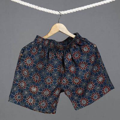 Blue - Ajrakh Block Printed Cotton Unisex Boxer/Shorts