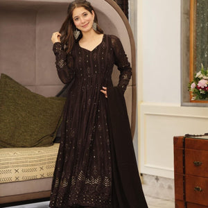 brown embroidered georgette suit set