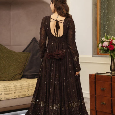 brown embroidered georgette suit set