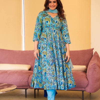 Raabta blue embroidered suit set