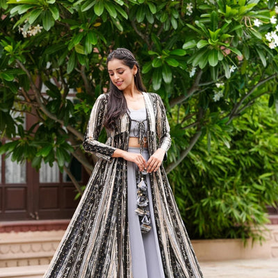 YAMUNA GREY CROPTOP-SHRUG SET