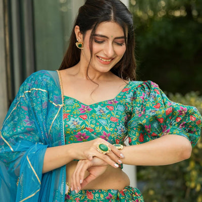 turquoise silk lehenga set