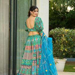 turquoise silk lehenga set