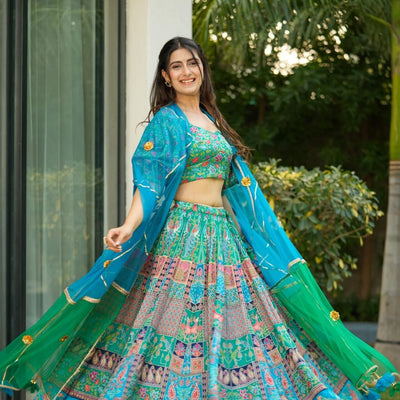 turquoise silk lehenga set