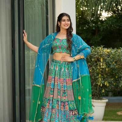 turquoise silk lehenga set