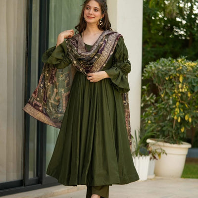 Teal green new silk suit set