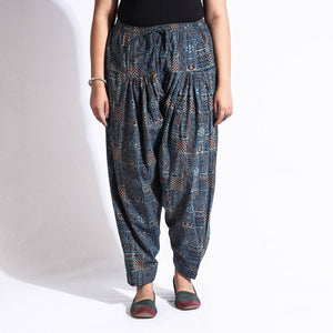 Blue - Ajrakh Block Printed Cotton Elasticated Salwar