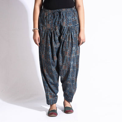 Blue - Ajrakh Block Printed Cotton Elasticated Salwar