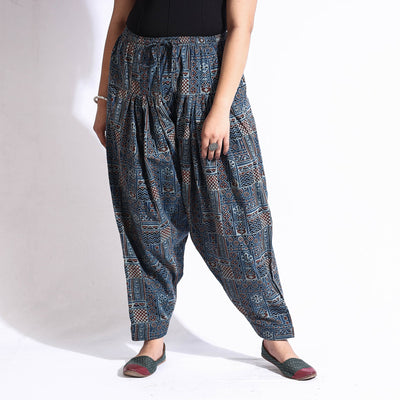 Blue - Ajrakh Block Printed Cotton Elasticated Salwar