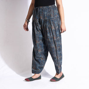Blue - Ajrakh Block Printed Cotton Elasticated Salwar