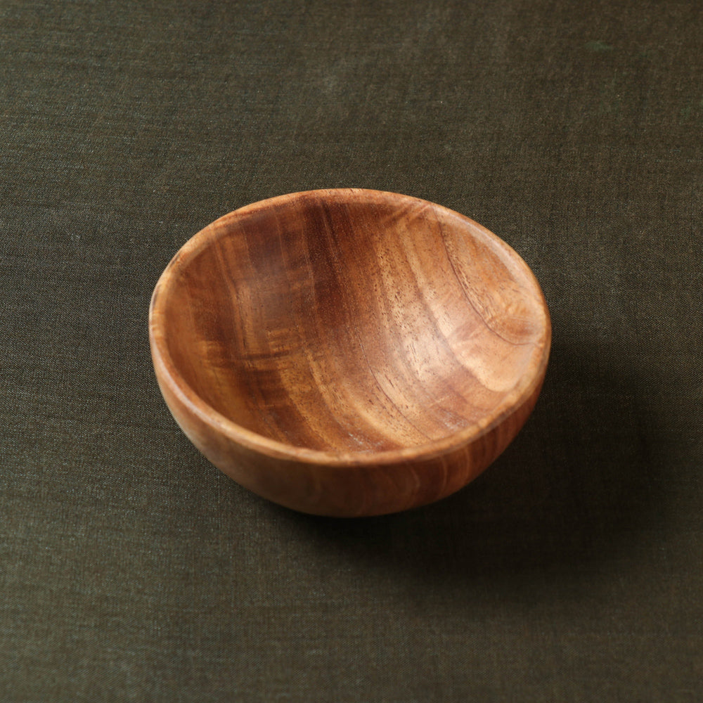 Brown - Hand Carved Natural Neem Wood Bowl (4 in)