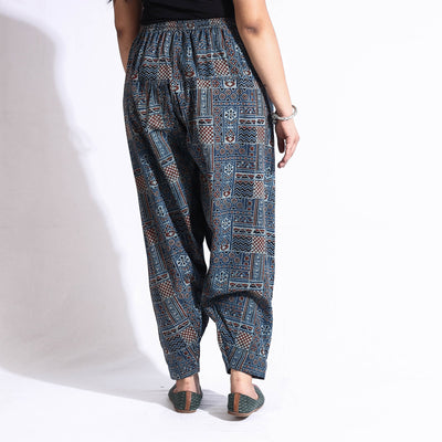 Blue - Ajrakh Block Printed Cotton Elasticated Salwar