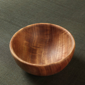 Brown - Hand Carved Natural Neem Wood Bowl (4 in)