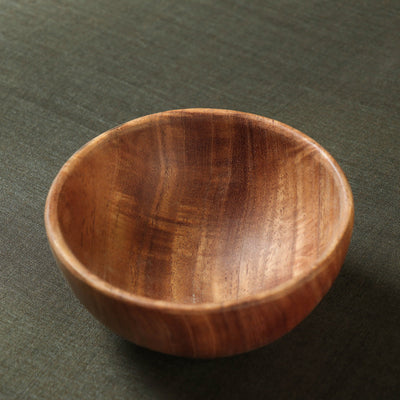 Brown - Hand Carved Natural Neem Wood Bowl (4 in)