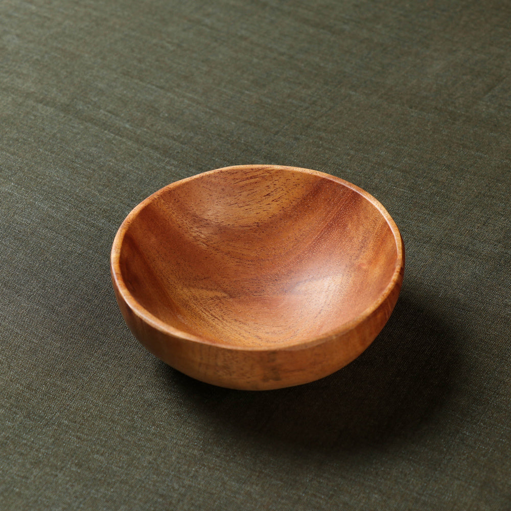Brown - Handcarved Natural Neem Wood Bowl (3.5 in)