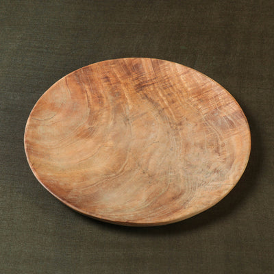Brown - Hand Carved Natural Neem Wood Dinner Plate (9 in)