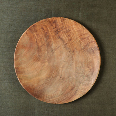 Brown - Hand Carved Natural Neem Wood Dinner Plate (9 in)