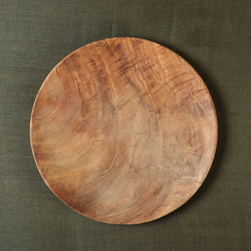 Brown - Hand Carved Natural Neem Wood Dinner Plate (9 in)