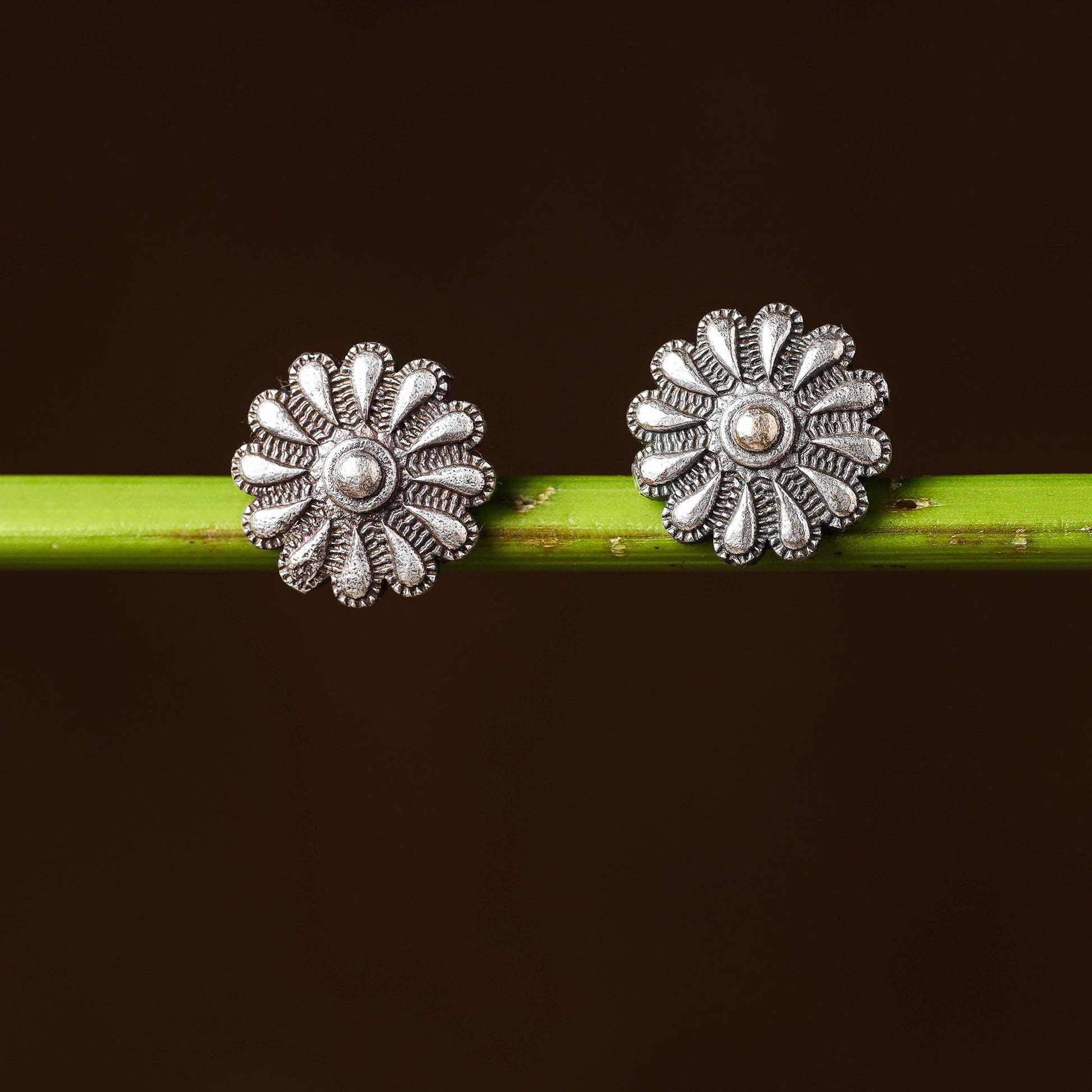 Antique Silver Finish Oxidised Brass Base Stud Earrings