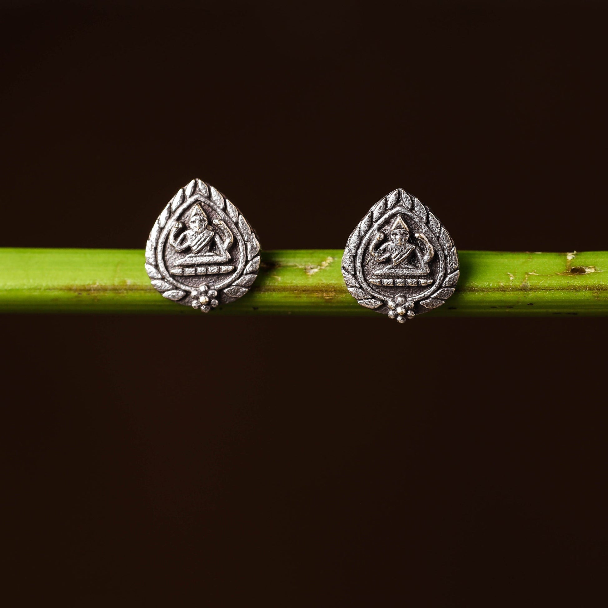 Antique Silver Finish Oxidised Brass Base Stud Earrings