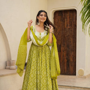 Shibori green cotton suit set