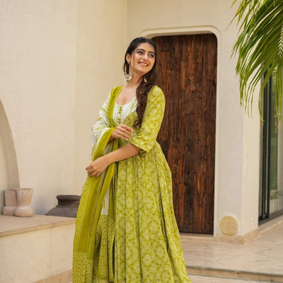 Shibori green cotton suit set
